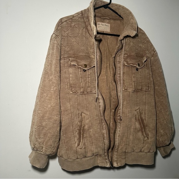 We The Free People Luna Cozy Lagenlook Quilted Puffer Neutral Bomber Jacket S - Picture 4 of 15